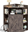 Corner Storage Cabinet, Farmhouse Corner Bookshelf with Storage 6-Cubby Wooden Cabinet with USB Ports and Outlets Industrial Organizer for Small Space, Study, Playroom, Living Room
