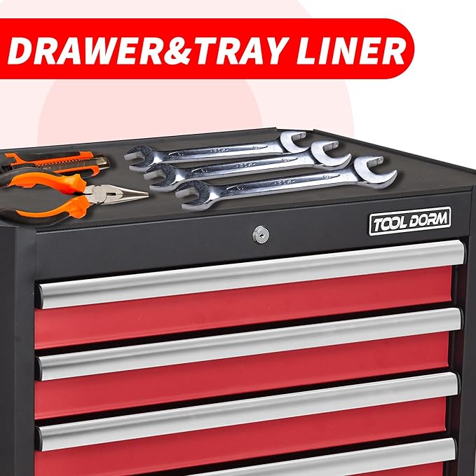 7-Drawer Rolling Tool Chest with Locking Wheels & Drawers, 18.5" D x 27.9" W x 39.5" H Mobile Tool Storage Cabinet, Heavy-Duty Garage Organizer w/Ergonomic Handle