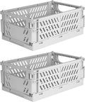 Tixill 2-Pack Mini Foldable Plastic Baskets for Organizing and Storage, Collapsible Storage Crate for Home Kitchen Bedroom Bathroom Office (9.8x6.5x3.8, Grey)