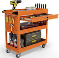 3 Tier Tool Cart on Wheels with Drawers - Three Tier Rolling Cart with Lockable Storage - Mechanic Tool Chest - Tool Chest with Wheels Used in Garage, Indoors, Workshop (Orange)