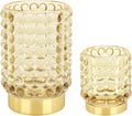 DASITON Makeup Brush Holder Organizer, Crystal Cosmetic Make Up Brush Holder, Glass Makeup Brushes Storage Organizer, Vintage Make Up Cup Desk Pen Pencil Holder, Toothbrush Holders (Yellow S+L)