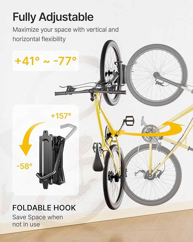 monTEK Heavy duty Bike Wall Mount, Swivel Bike Wall Hanger Holds Up to 77lbs, Space-Saving Bike Rack Garage, Bike Storage for Bedroom Home Office, 1 Pack