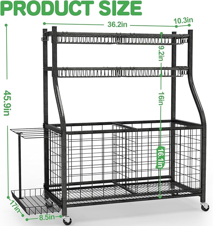 Garage Sports Equipment Organizer,Ball Storage With Four Baskets And Six Hooks,Sports Organizer For Garage,Heavy Duty Garage Organizer,Garage Storage,Garage Organization,Outdoor Toy Storage