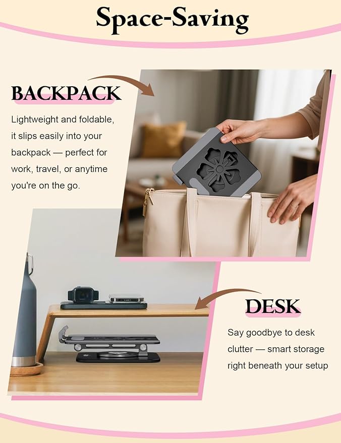 Tablet Stand for iPad, 360° Rotating Aluminum Foldable Holder – Adjustable Desk Stand | Fits iPad Pro 12.9/11,Samsung Galaxy Tab – Portable for Home, Office & Travel,Black