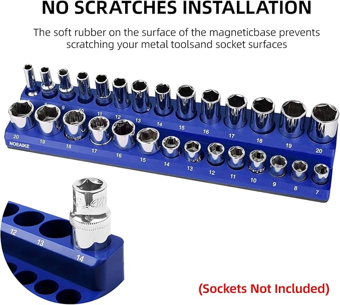 3/8 Inch Magnetic Socket Organizer,2-Pack Metric &SAE Sockets Holder Set 3/8" Drive Socket Trays, Holds 56 Pcs Standard and Deep Size Sockets(Socket not Included)