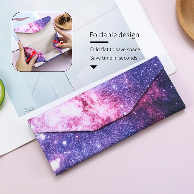 Foldable Glasses Case, Magnetic PU Leahter Sunglasses Case, Cute Hard Shell Folding Eyeglass Cases for Women Kids