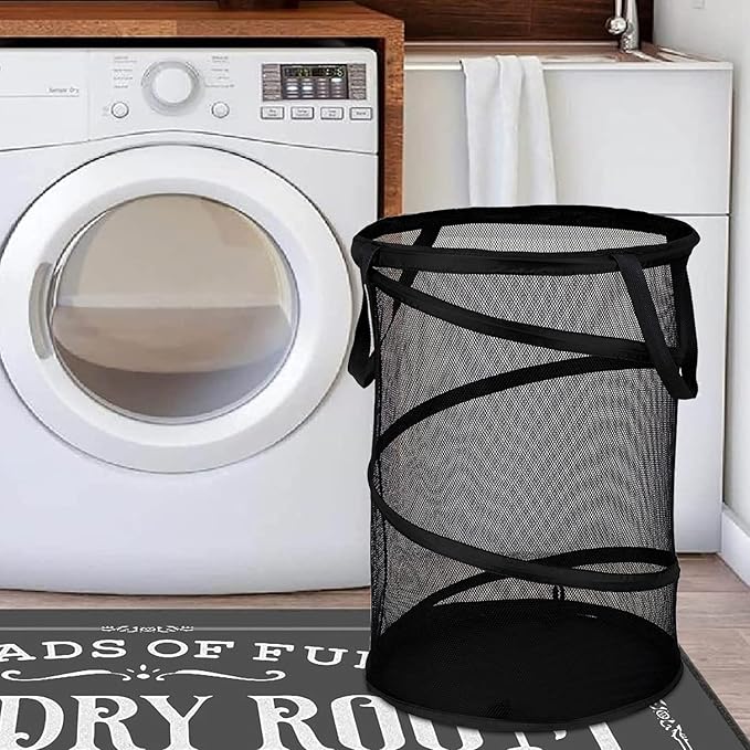 BATTOO Black X-Large Collapsible Laundry Basket Foldable Mesh Pop Up Hamper with Handles for Laundry Room, Bathroom, Kids Room, College Dorm, Travel, Camping, Gift Basket