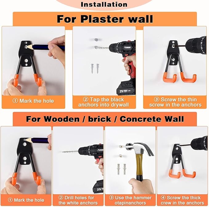 Steel Garage Storage Hooks - 32 Pack Anti-Slip Coating, Heavy Duty Wall Mount Wall Hooks for Hanging Bike, Ladder, Garden Tools, Power Tools, Bulk Items Ropes, Utility Garage Organization Housolution