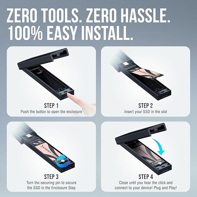 Sabrent USB 3.2 Type-C Tool-Free Enclosure for M.2 PCIe NVMe and SATA SSDs (EC-SNVE)