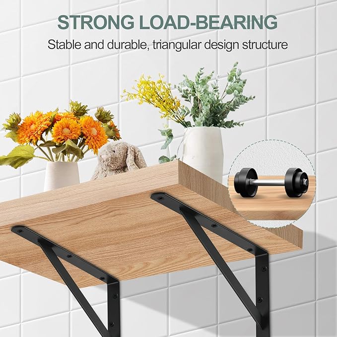 4 Pack L8 x H 6" Black Heavy Duty Shelf Brackets with Screws Metal Shelf Brackets Shelf Support Angle Brackets for Shelves L Brackets Heavy Duty Floating Shelf