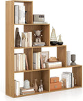 Tangkula 4-Tier Stepped Bookshelf, Freestanding 6 Cubes Ladder Bookcase with Anti-Tipping Kits, 64" Tall Modern Wooden Storage Display Rack for Home Office Living Room Study (1, Natural)