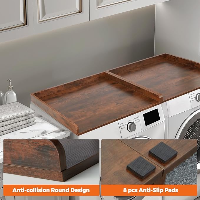 Washer Dryer Countertop, Wooden Laundry Countertop Set of 2 Dryer Storage Shelf for Laundry Room Organization (27.5" x 54") Vintage Wood Color