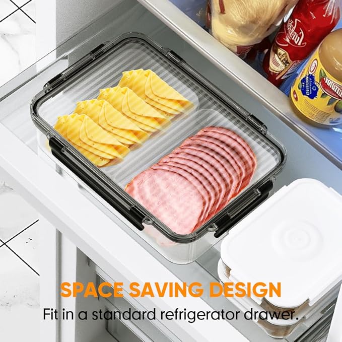 Deli Meat Container for Fridge Organizers and Storage, Ham and Cheese Container for Fridge, 11 Inches Long Lunch Meat Containers for Refrigerator, 2 Compartment Snack Containers with Clear Lid