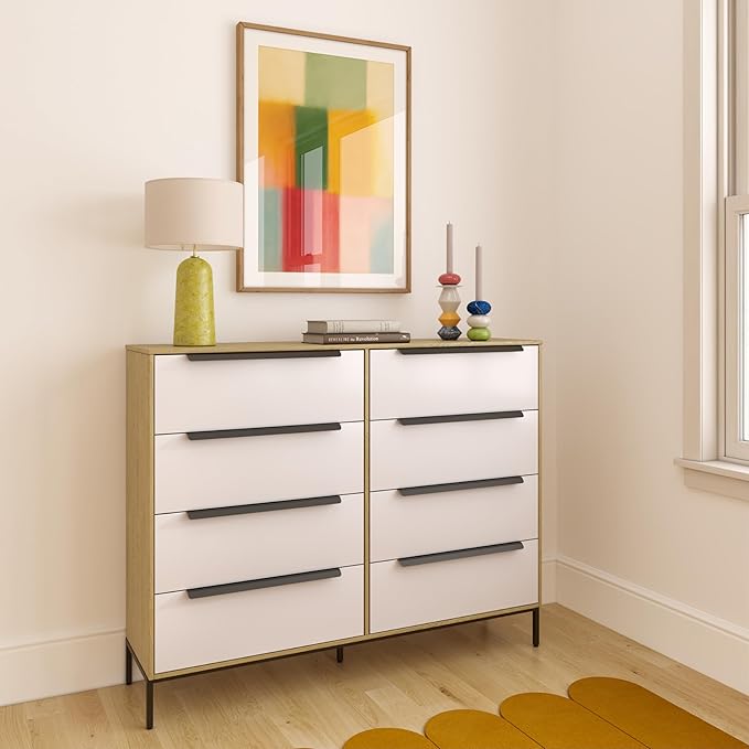 Lira Premium Fabric Dresser - Solid Wooden Frame, 8 Spacious Sag-Proof Drawers with Sleek Metal Handles - Premium & Durable Storage Solution for Your Home (Light Brown)