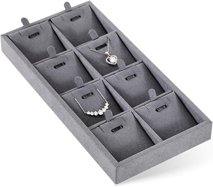 Dark Blue Jewelry Display Tray Ring Necklace Earring Bangle Organizer Multifunctional Storage Case for Jewelry Showcase (Long 8 Grids Pendant Tray)