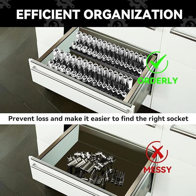 3PCS Socket Organizer Tray Set, Metric Socket Storage Trays, 1/4-Inch, 3/8-Inch & 1/2-Inch Drive Deep and Shallow Socket Holders for Toolboxes