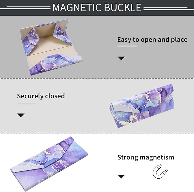 Foldable Glasses Case, Magnetic PU Leahter Sunglasses Case, Cute Hard Shell Folding Eyeglass Cases for Women Kids