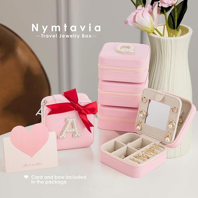 Birthday Gifts For Women, Initial Jewelry Box, Travel Jewelry Case, Gifts for Wife Girlfriend, Small Travel Jewelry Organizer, Gift for Girls, Graduation Gifts for Her, Bridesmaid Gifts