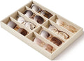 pickpiff Drawer Sunglass Organizer & Display Tray: 1 Pcs 8 Grids Velvet Scratch-Free Eyeglasses Case (13.8x9.4x1.6inch) - Soft Beige Glasses Storage Holder Box for Men & Women