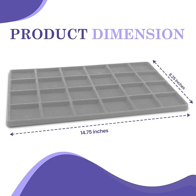 Novel Box 5 Pack 24-Slot Gray Liner Jewelry Storage Tray Inserts 14.75x8.25x1 Inches - Jewelry Organizer Pad for Drawers & Store Displays - Jewelry Display Pads for Rings Earrings & Pendants