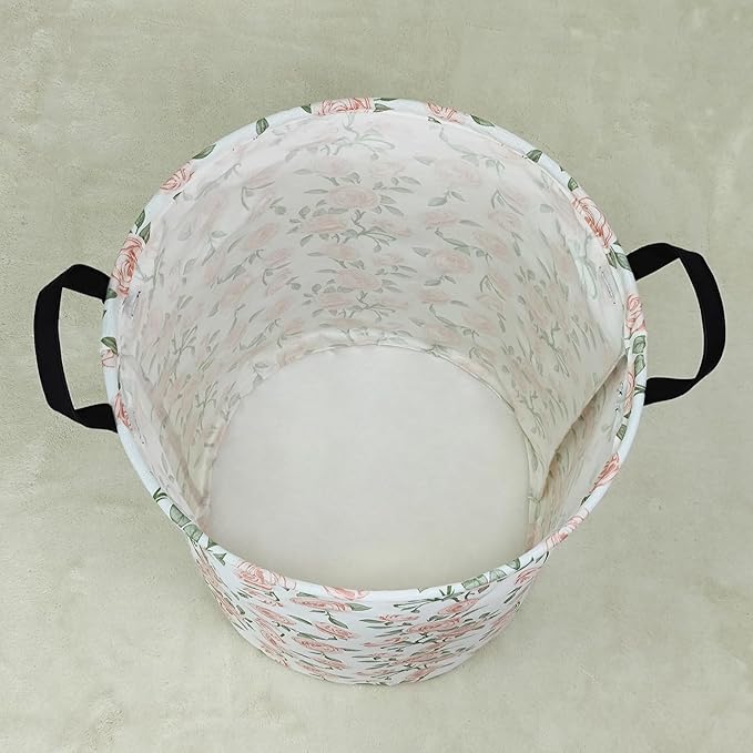 LANGYASHAN Laundry Basket Canvas Fabric Collapsible Organizer Basket for Storage Bin Toy Bins Gift Baskets Bedroom Clothes Children Nursery Hamper (Rose)