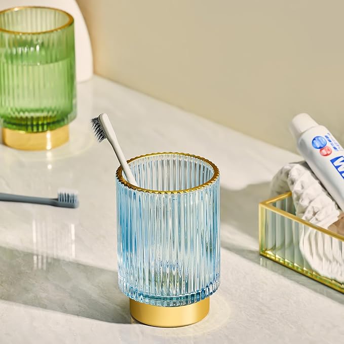 Makeup Brush Organizer, Toothbrush Holder, Desk Pen Pencil Holder, Multifunctional Vintage Glass Brush Cup (S/Green/A3-11-US)