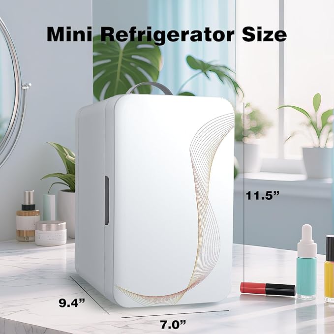 Mini Fridge for Bedroom, 6L/8 Cans Skincare Fridge Portable Small Refrigerator, Cooler and Warmer Compact Refrigerator for Skin Care Makeup, Office Dorm and Car, Includes Home Plug & 12V Car Charger