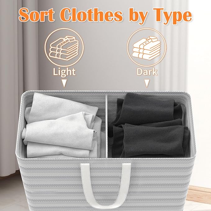 XXXL 36gal(136L) Large Laundry Basket, Laundry Hamper 2 Section with Reinforced Handles, Waterproof Collapsible Clothes Hamper for Bedroom Laundry Room Dorm Bathroom