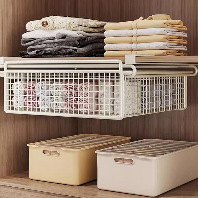 Hanging Cabinet Bin Drawer Multifunctional Under Shelf Storage Basket Bedroom Wardrobe Shelf Installation