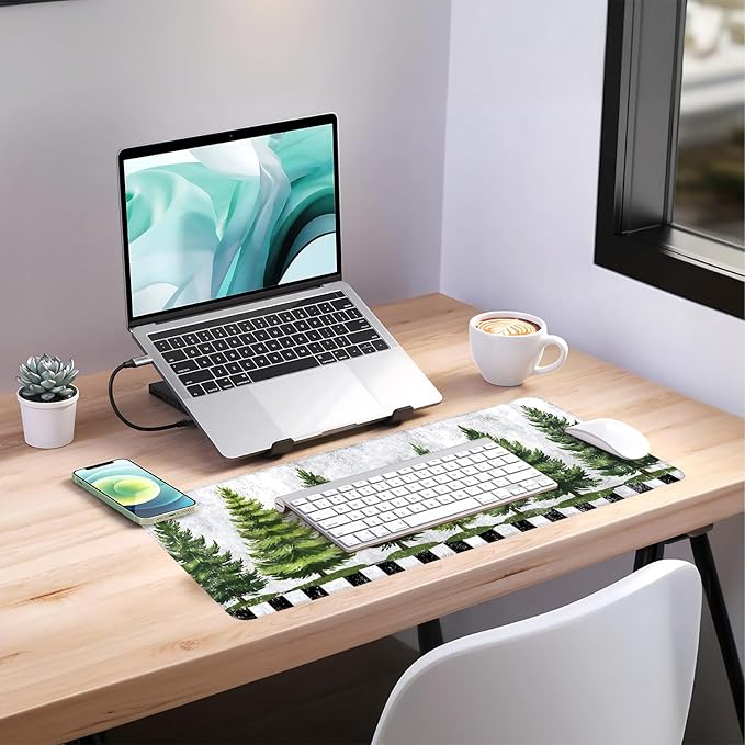 Christmas Tree Gaming Mouse Pad 31.5"x11.8"Desk Mat Anti-Slip Rubber Base & Durable Stitched Edges for Gamers Smooth Mouse Writing Surface for Desk Office/Home
