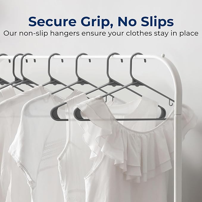 SereneLife 150 Pack Plastic Hangers, Lightweight, Durable, Space Saving Clothes Organizers, Suitable for Shirts, Sweaters, Hoodies, Dresses, Kids Clothes, Good for Home Organization (Gray)