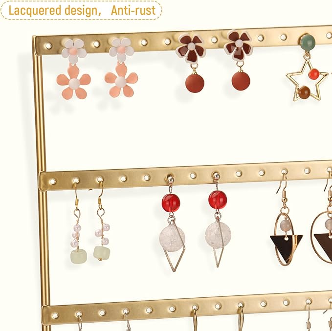 Earring Holder Organizer, Ear Jewelry Tree Organizer for Women, Earring Hanger with 5 Tiers & 120 holes (Gold)