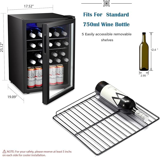 Antarctic Star 16 Bottle Wine Cooler/Cabinet Beverage Refrigerator Small Mini Wine Cellar Beer Soda Clear Glass Door Bar Fridge Quiet Operation Compressor Adjust Temp Control Freestanding, 2.4 Cu. ft