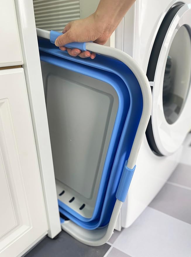 SAMMART 42L (11 gallon) Collapsible Plastic Laundry Basket - Foldable Pop Up Storage Container/Organizer - Space Saving Hamper/Basket (Grey/Little Boy Blue)