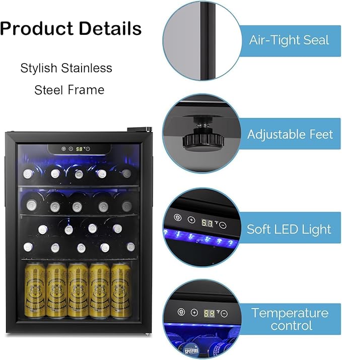 Antarctic Star 16 Bottle Wine Cooler/Cabinet Beverage Refrigerator Small Mini Wine Cellar Beer Soda Clear Glass Door Bar Fridge Quiet Operation Compressor Adjust Temp Control Freestanding, 2.4 Cu. ft