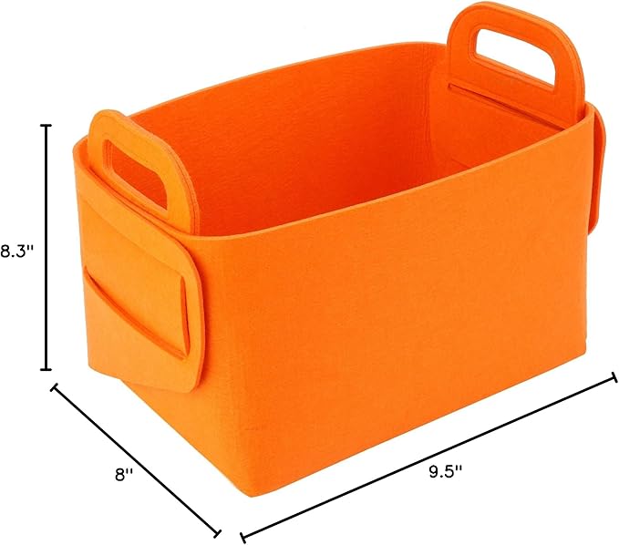 Minoisome Storage Basket Felt Storage Bin Collapsible& Convenient Box Organizer with Carry Handles for Office Bedroom Closet Babies Nursery Toys Laundry (Orange, 13.8inch（L）×9.5inch（W）×8.3inch（H）)