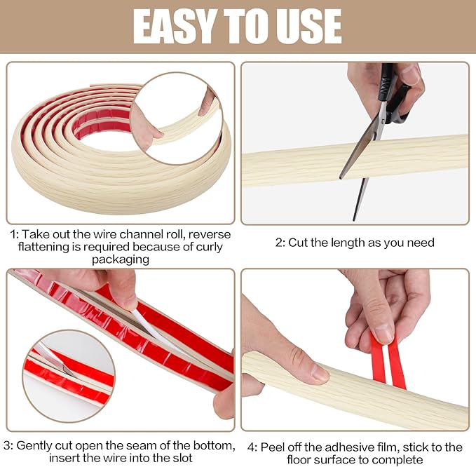 Floor Cord Cover Self Adhesive Cord Hider,3.3FT Cable Management, Extension Strip Protector for Wires, Prevent Cable Trips for Offices, Gyms, Exhibitions Cavity:0.39"(W) x 0.27"(H) Yellow Wood
