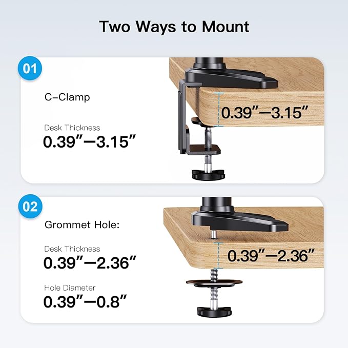 HUANUO Triple Monitor Stand - Full Motion Articulating Monitor Mount Fit Three 17 to 32 inch LCD Computer Screens with Clamp, Grommet Kit