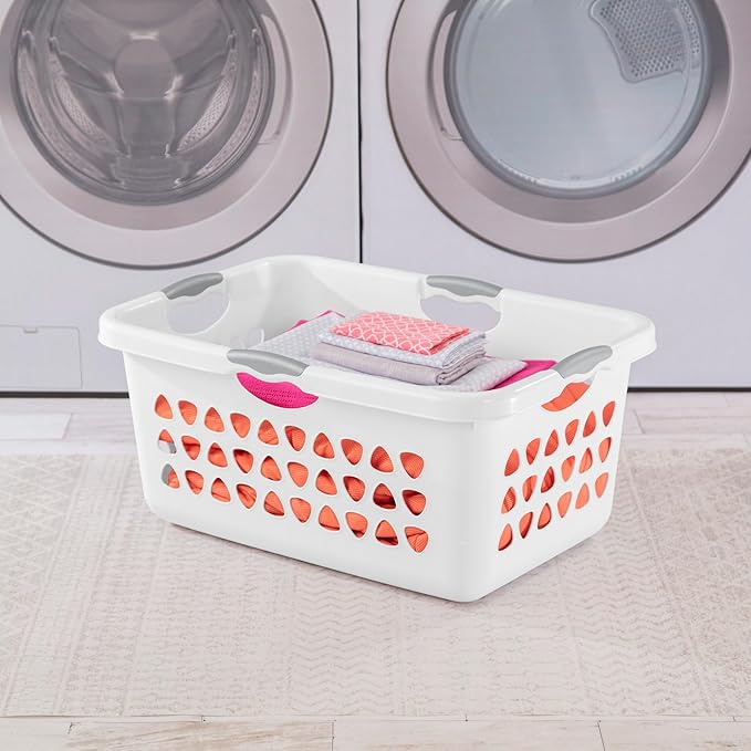 Sterilite 4 Pack Ultra Laundry Basket, Plastic Clothes Hamper, Large Rectangle Bin with 4 Comfort Grip Handles, 2 Bushel Capacity, White