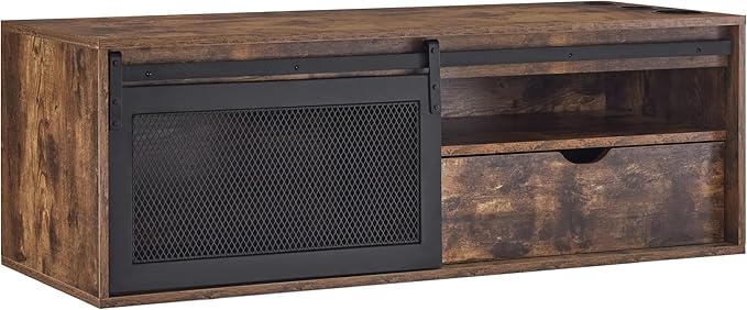 BarberPub Wall Mount Station with 3 Metal Tool Holders, Multi-Functional Storage Cabinet, Styling Station with Sliding Door, Open Storage Beauty Salon Organizer 2503 (Rust Brown)