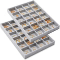Juvale 2 Pack Velvet Jewelry Organizer Tray for Earrings, Stackable 24 Grid Storage for Rings (Gray, 14x10 in)