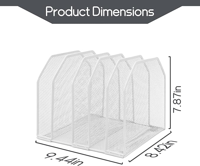Adjustable Desk File Organizer,Detachable Office Folder Organizer,Compact Vertical Desk File Holder,Wrought Iron Paint,Suitable for Home, School, Office Classrooms (White - 5 grids)