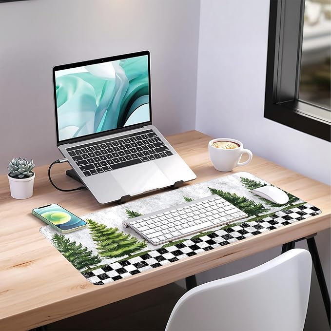 Christmas Tree Gaming Mouse Pad 35.4"x15.7"Desk Mat Anti-Slip Rubber Base & Durable Stitched Edges for Gamers Smooth Mouse Writing Surface for Desk Office/Home