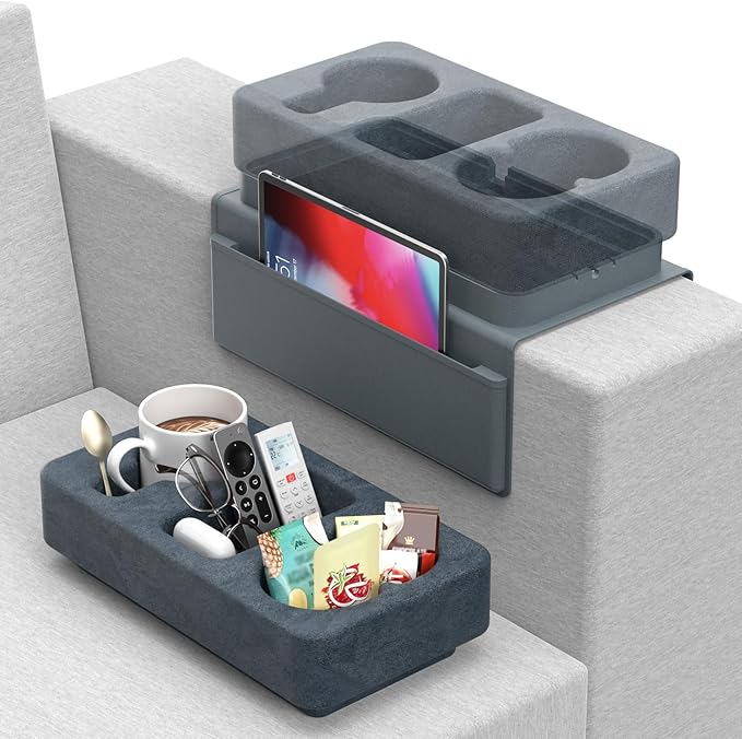 Couch Arm Tray Removable Armrest for Sofa Arm Tray Silicone Couch Cup Holder Tray Armchair Caddy Foam Couch Cup Holder Pillow Arm Chair Caddy for Recliner Sofa Drink Holder Spill Proof 3 Side Pockets