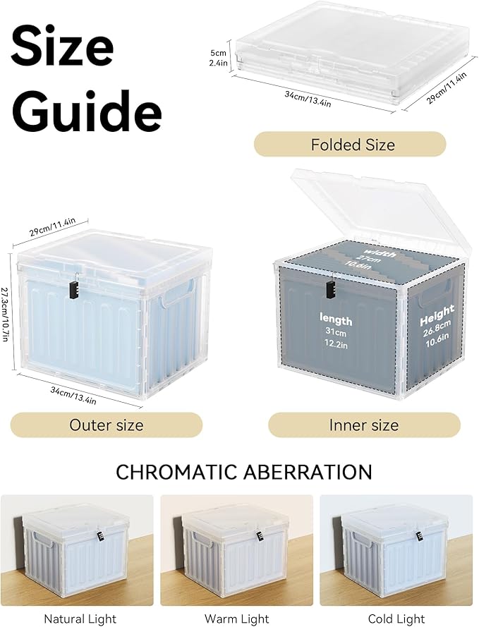 Oterri Plastic File Box with Lid for Letter Size File Folders, Hanging File Folder Box Collapsible File Organizer, File Cabinet Document Organization Home, Office (Clear, Large-2 Pack Without Folders)