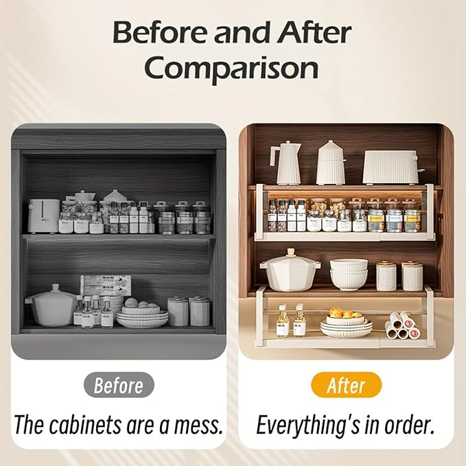 Hanging Under Shelf Storage Basket, Adjustable Width Under Cabinet Add-on Storage Racks, Heavy Duty Slide-in Baskets Organizer for Cabinet Pantry Kitchen, 1 Pack, 8.46"D x 10.6"W x 7.36"H