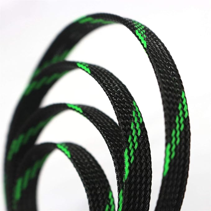30ft PET Expandable Sleeving Wire Cable Sleeve (2/5", Green&Black)