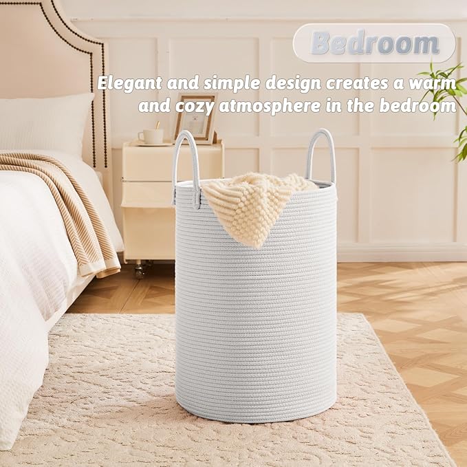 Laundry Basket,Woven Cotton Rope Laundry Hamper,100L for Decorative Storage of Dirty Clothes,Toys and Blankets in Bathroom,Baby Room and Living Room