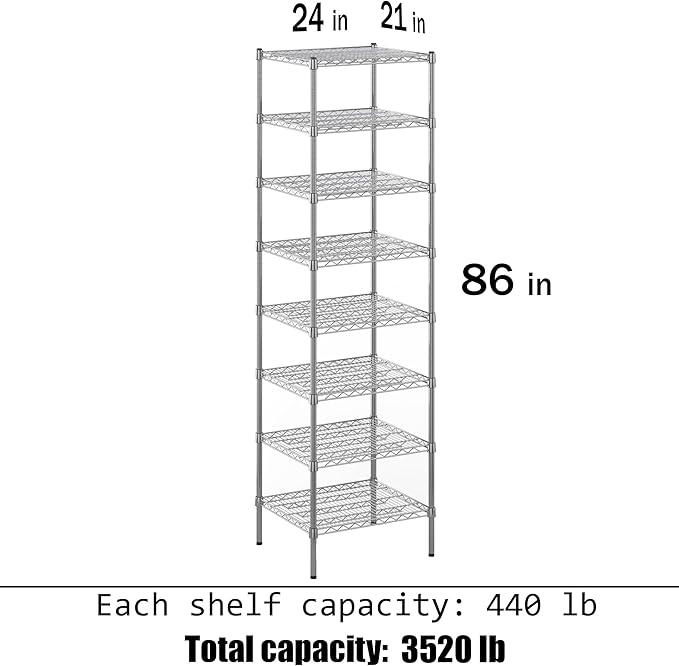 21" Deep x 24" Wide x 86" Height Wire Shelving Kit | 8-Tier | NSF Commercial Storage Rack Unit