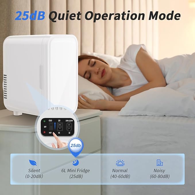 Mini Fridge, 6 Liter/8 Can 110V AC/DC Portable Thermoelectric Cooler Refrigerators for Bedroom, Personal Skin Care Fridge for Cosmetics, Drink, Milk, Office, Dorm Room and Car, White